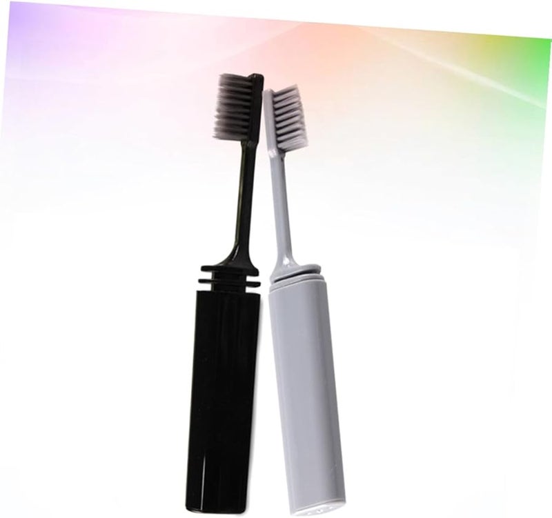 2pcs Portable Folding Travel Toothbrush with Charcoal Soft Bristles and Ergonomic Handle Grey Black - Image 5